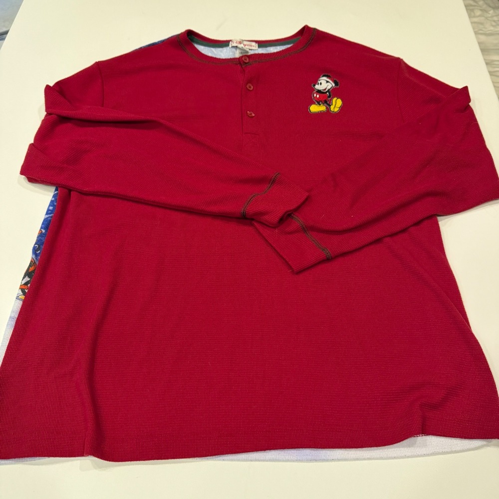 Disney Store Mickey Mouse Henley Shirt XL Red Waffle Knit Christmas Winter Back